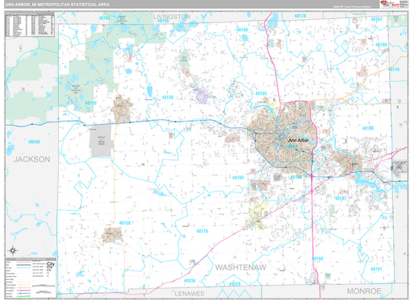 Ann Arbor Metro Area Wall Map